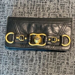 Vintage Juicy Couture Black Leather Wallet with Gold Accents